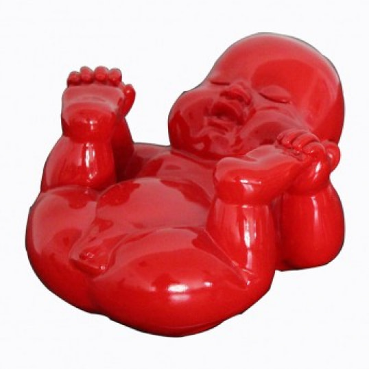 Statuette bouddha laquée rouge H8cm - LUDA