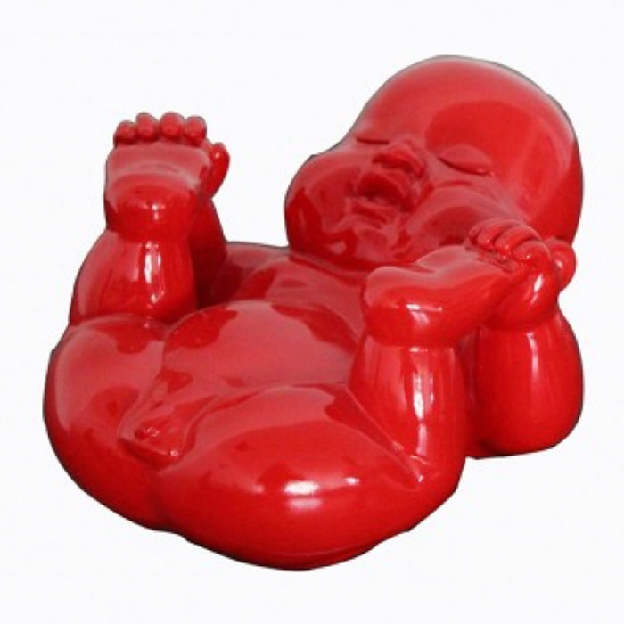 Statuette bouddha laquée rouge H8cm - LUDA