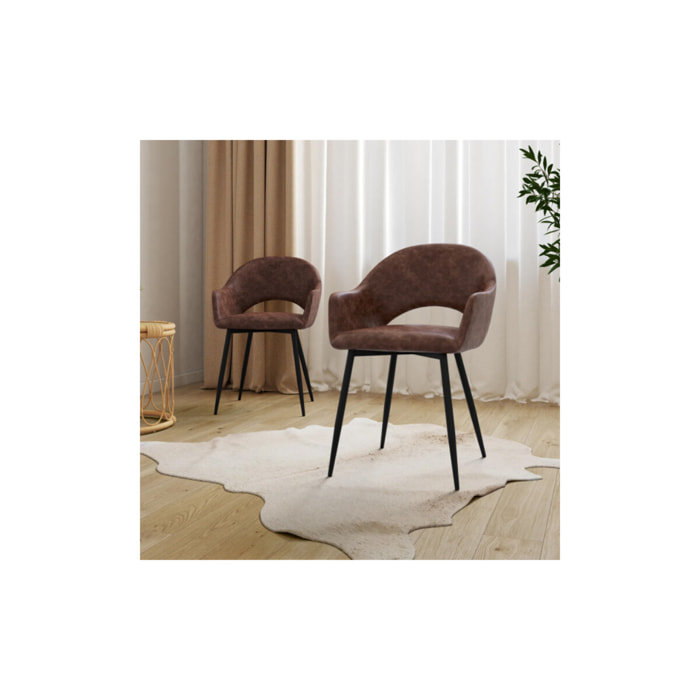 Chaises Rebeca avec accoudoirs en velours - Marron