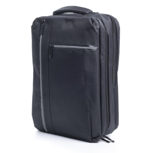 Zaino da cabina multiscomparto, porta laptop 17''. Adattabile a Trolley. Presa USB esterna nascosta.