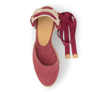 Alpargata de cuña 8 cm en lona de algodón con cintas al tobillo y talonera trenzada