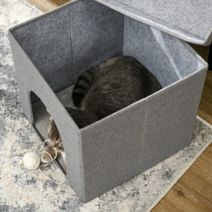 Casa para Gatos Cama para Gatos Casita para Gatos con Tablero de Rascar y Puerta para Interior 36,5x36,5x36,5 cm Gris