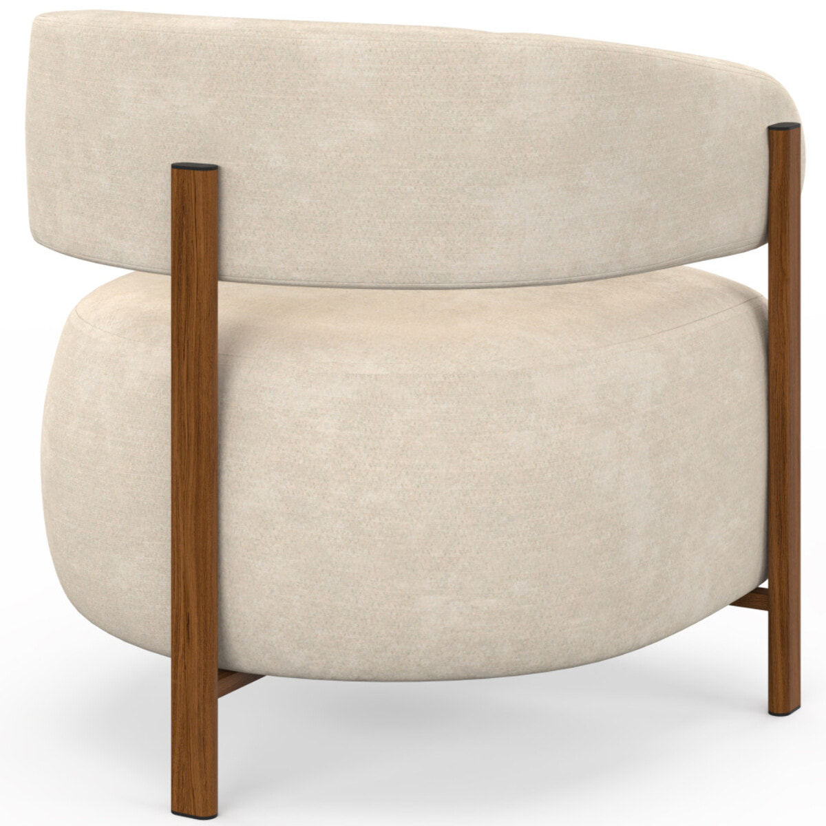 Fauteuil Albin tissu chenille beige et pieds noyer