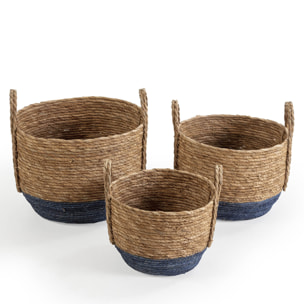 Set de 3 cestas decorativas Modelo IRIA, hechas a mano con fibras vegetales