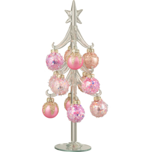 J-Line décoration sapin de Noël + Boules - verre - rose/transparent - large