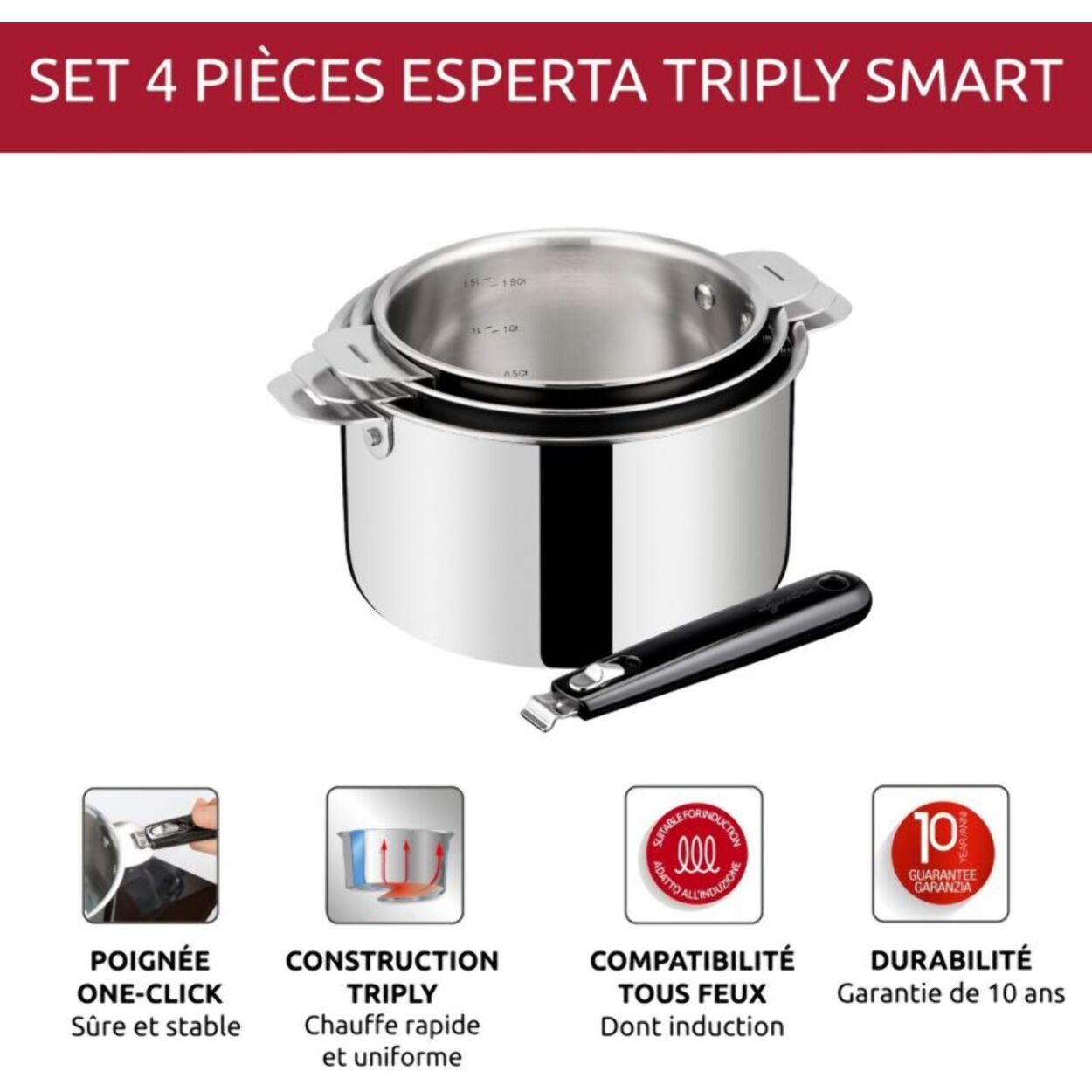 Batterie de cuisine LAGOSTINA Esperta triply 3pcs + poignée