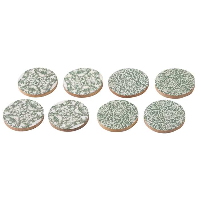 J-Line Dessous de verre - bois - vert/blanc - set de 8