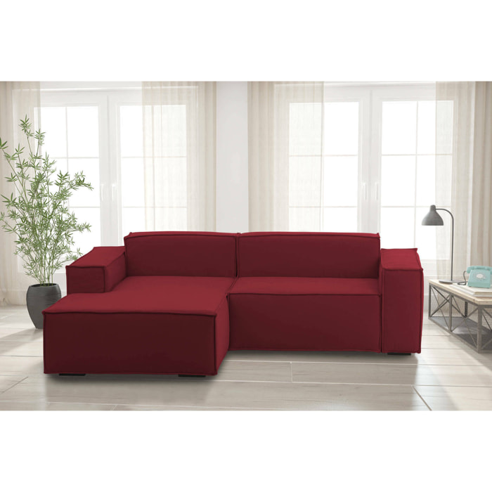 Divano fisso Nadia, Divano componibile a 2 posti con penisola sinistra, 100% Made in Italy, Sofà moderno in tessuto, Cm 220x170h70, Rosso