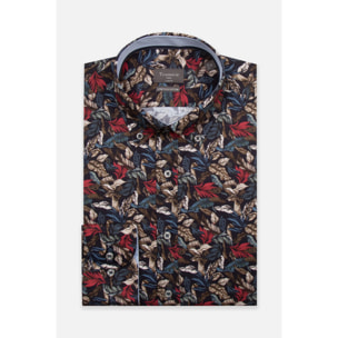 camicia uomo 1 bottone button down slim Popeline Stretch Stampato Blu\Rosso