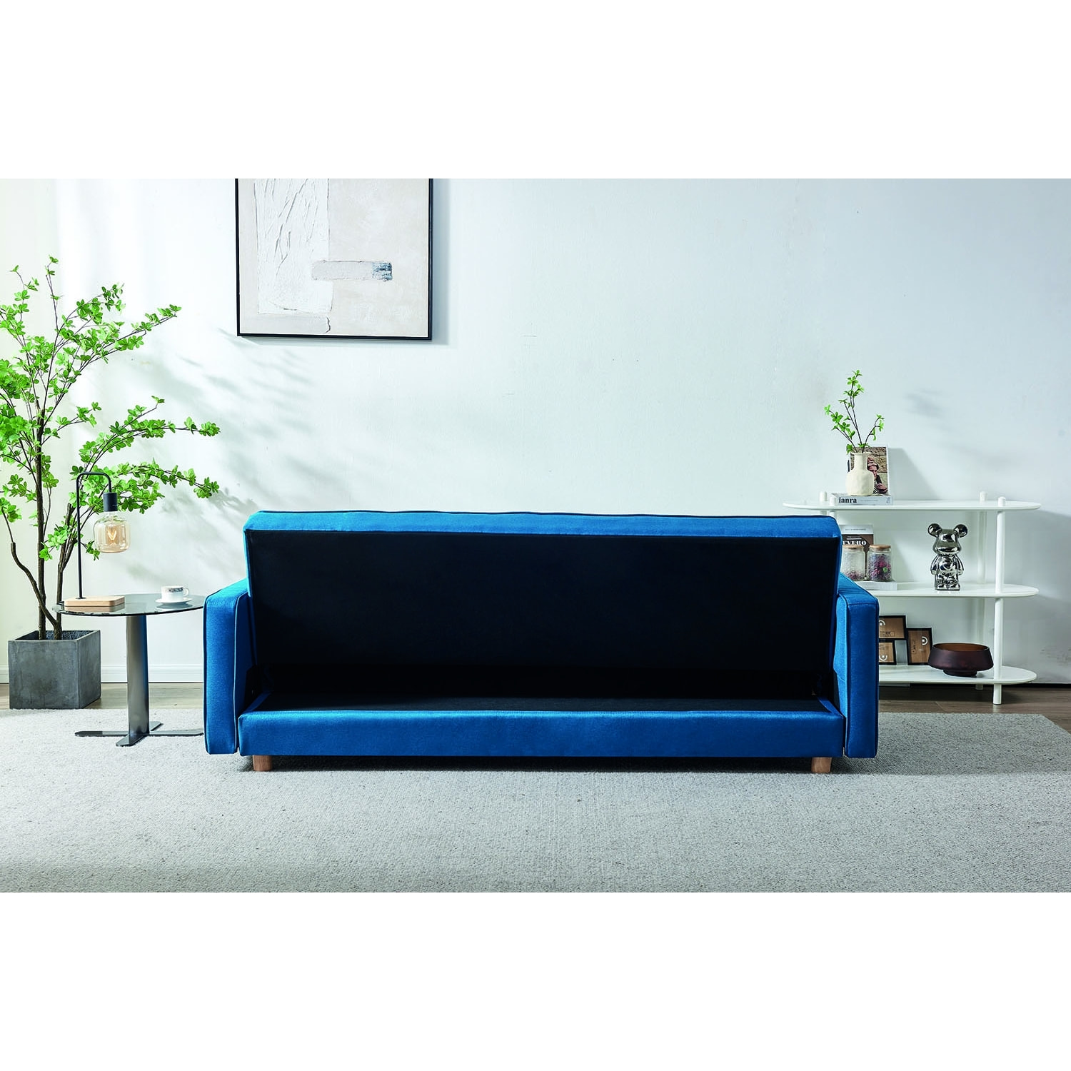 Canapé scandinave convertible 3 places en tissu bleu canard COOPER