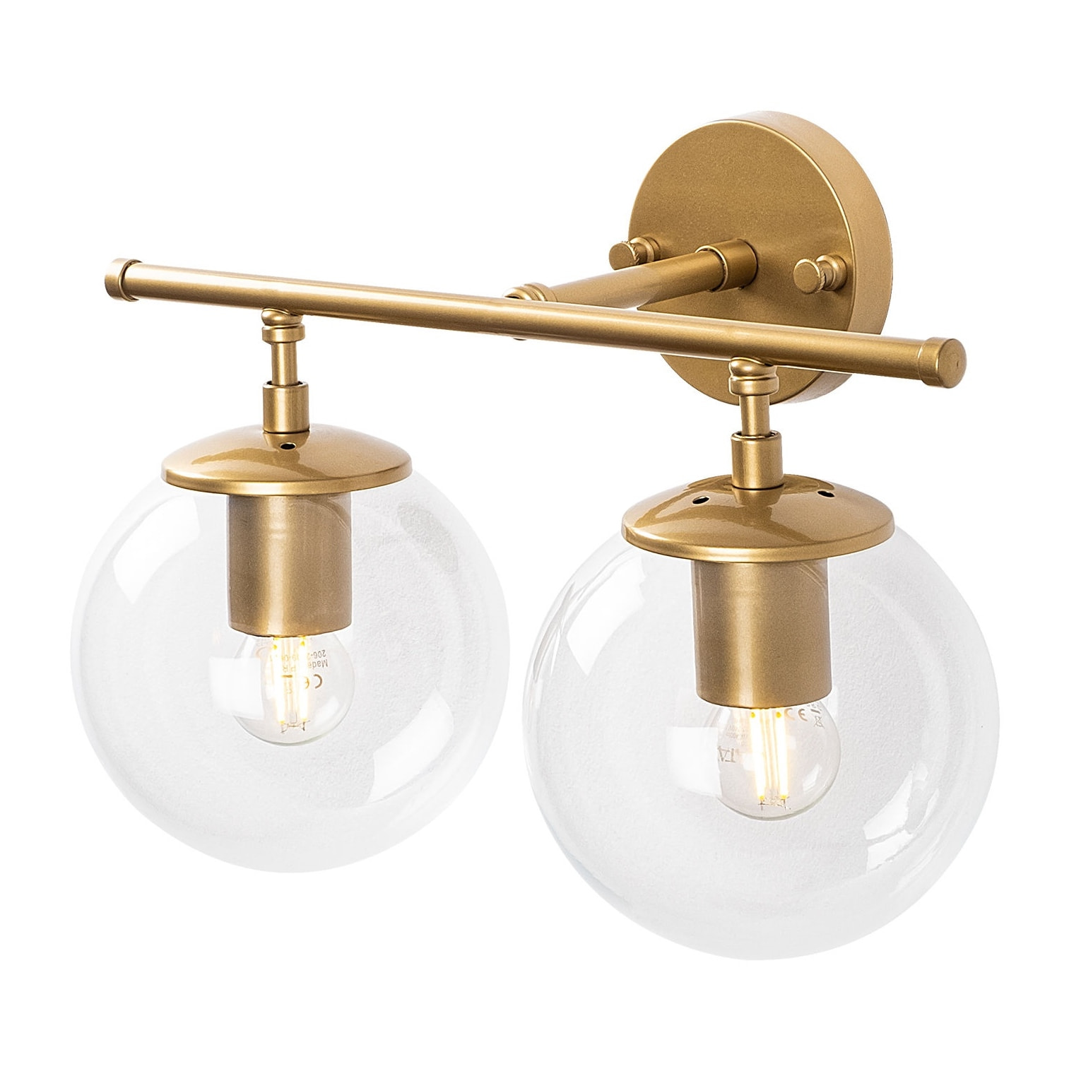 Aplique de pared, recto 2 transparente, metal , oro brillante, 36x24x16, casquillo 2 x E14 Max 40 W