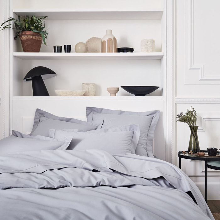 Housse de couette unie en percale de coton, PREMIÈRE, Gris Argent