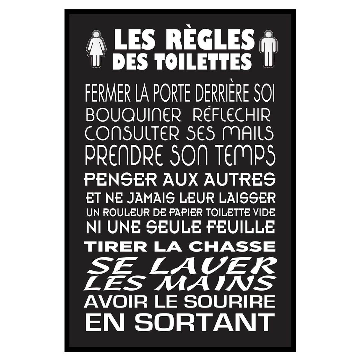 Affiche encadrée règles des toilettes typographie moderne fond sombre Affiche + cadre en métal - Noir