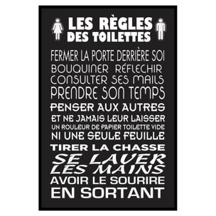 Affiche encadrée règles des toilettes typographie moderne fond sombre Affiche + cadre en métal - Noir