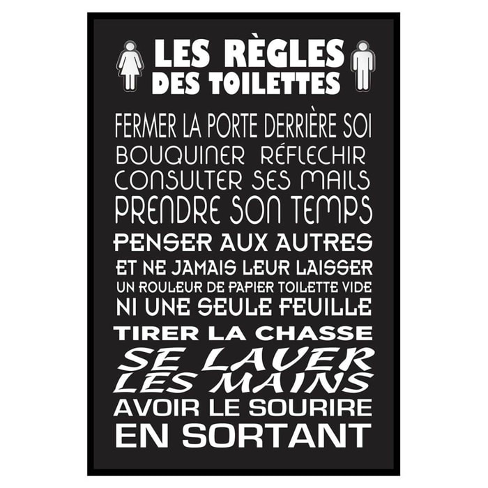 Affiche encadrée règles des toilettes typographie moderne fond sombre Affiche + cadre en métal - Noir