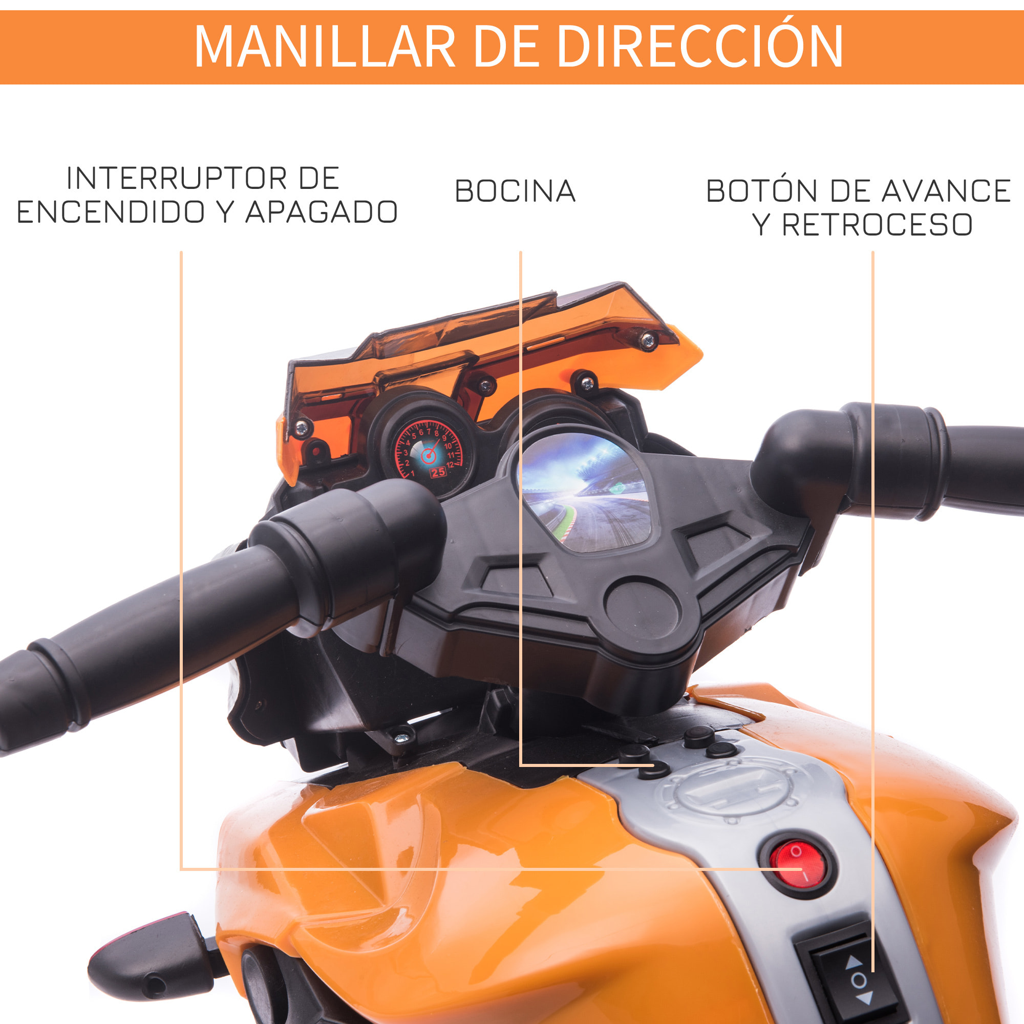 MotoEléctricaparaNiñosde18-48Meses6VconFarosBocina2RuedasdeEquilibrioVelocidad3km/hAvanceyRetrocesoMotocicletadeJugueteCarga25kg88,5x42,5x49cmNaranja