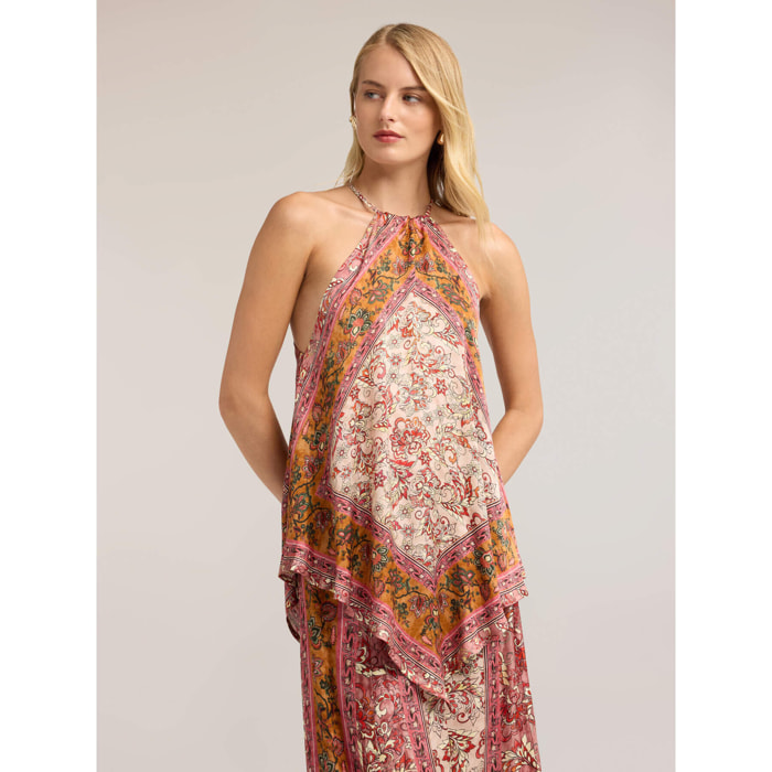 Motivi - Top de raso con estampado paisley - Rosa