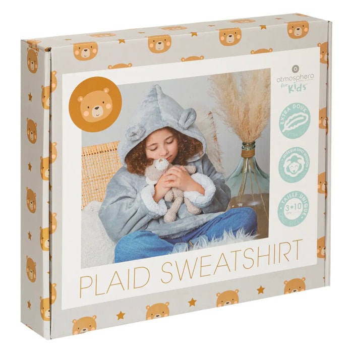 Plaid sweatshirt capuche "Ours" - gris