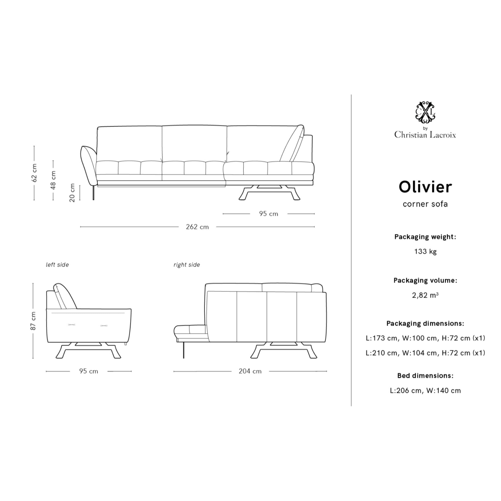 Canapé d'angle droit convertible "Olivier" 5 places en cuir véritable gris foncé