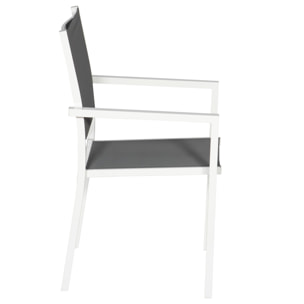 Lot de 8 chaises en aluminium blanc - textilène gris
