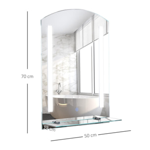 Espejo de Baño con Luz LED 16W Interruptor Táctil Estante Aluminio 50x15,1x70cm