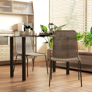 Lot de 2 chaises salle à manger style cosy piètement acier noir résine tressée aspect rotin