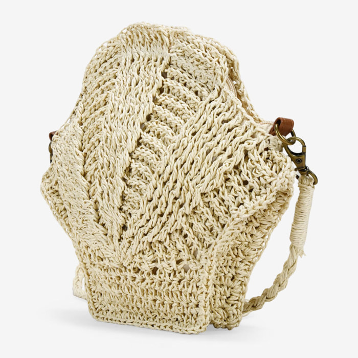 Bolso bandolera concha beige en rafia