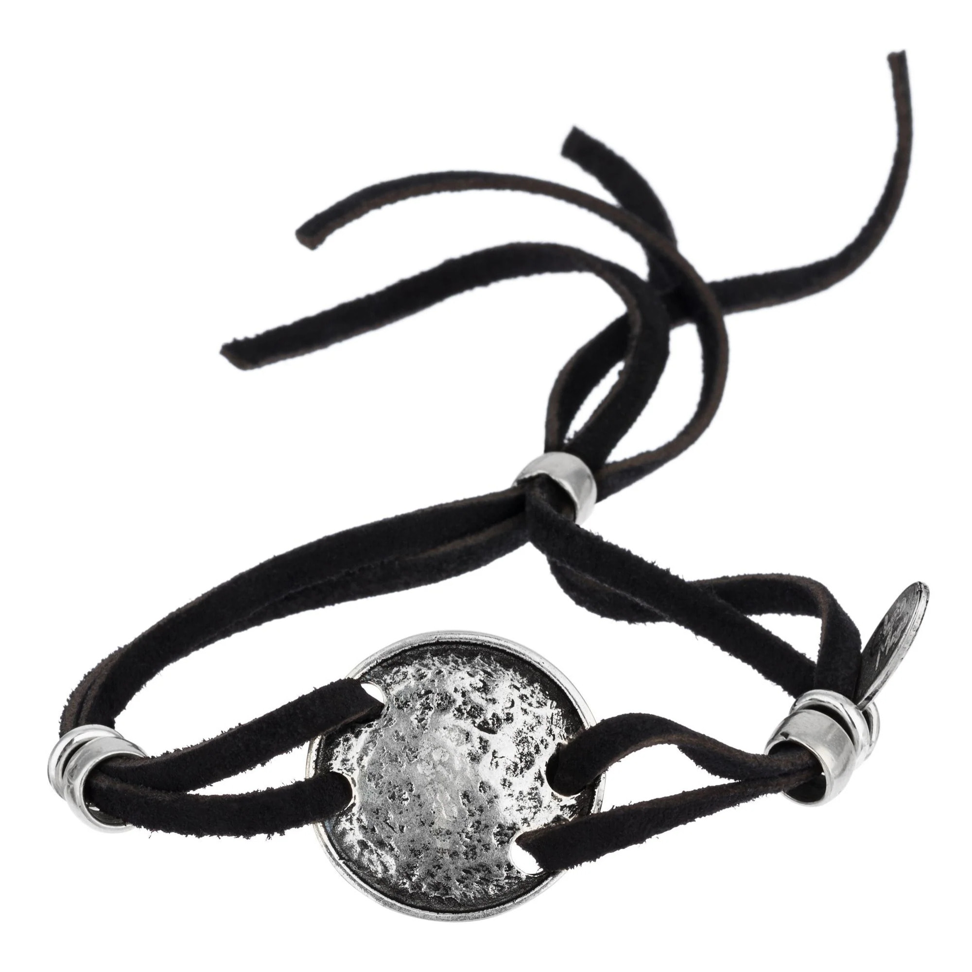 Pulsera piel y plata chapado ajustable"Face"