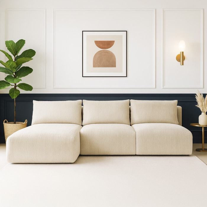 Canapé d'angle à gauche convertible 4 places en velours côtelé - JASPER