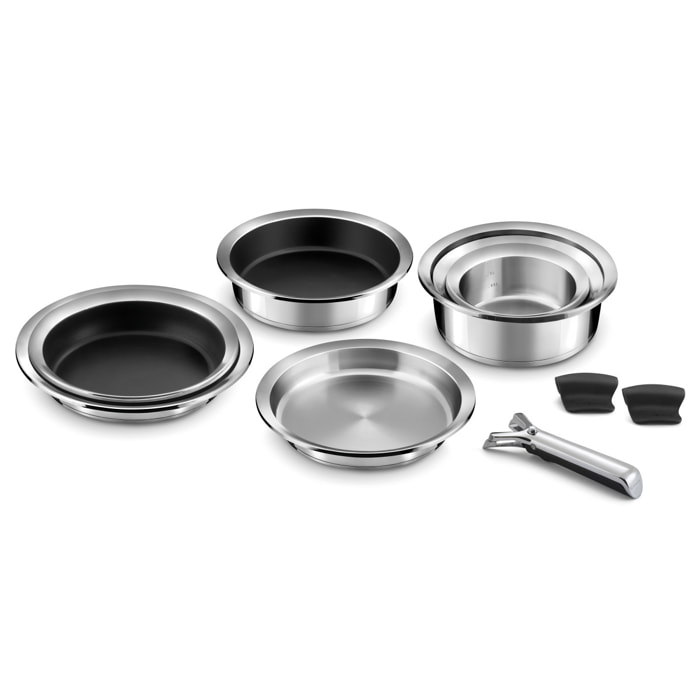 Ycône - Batería de cocina 3 piezas : 1 sartén Ø 24 cm, 2 asas extraíbles y 1 tapa