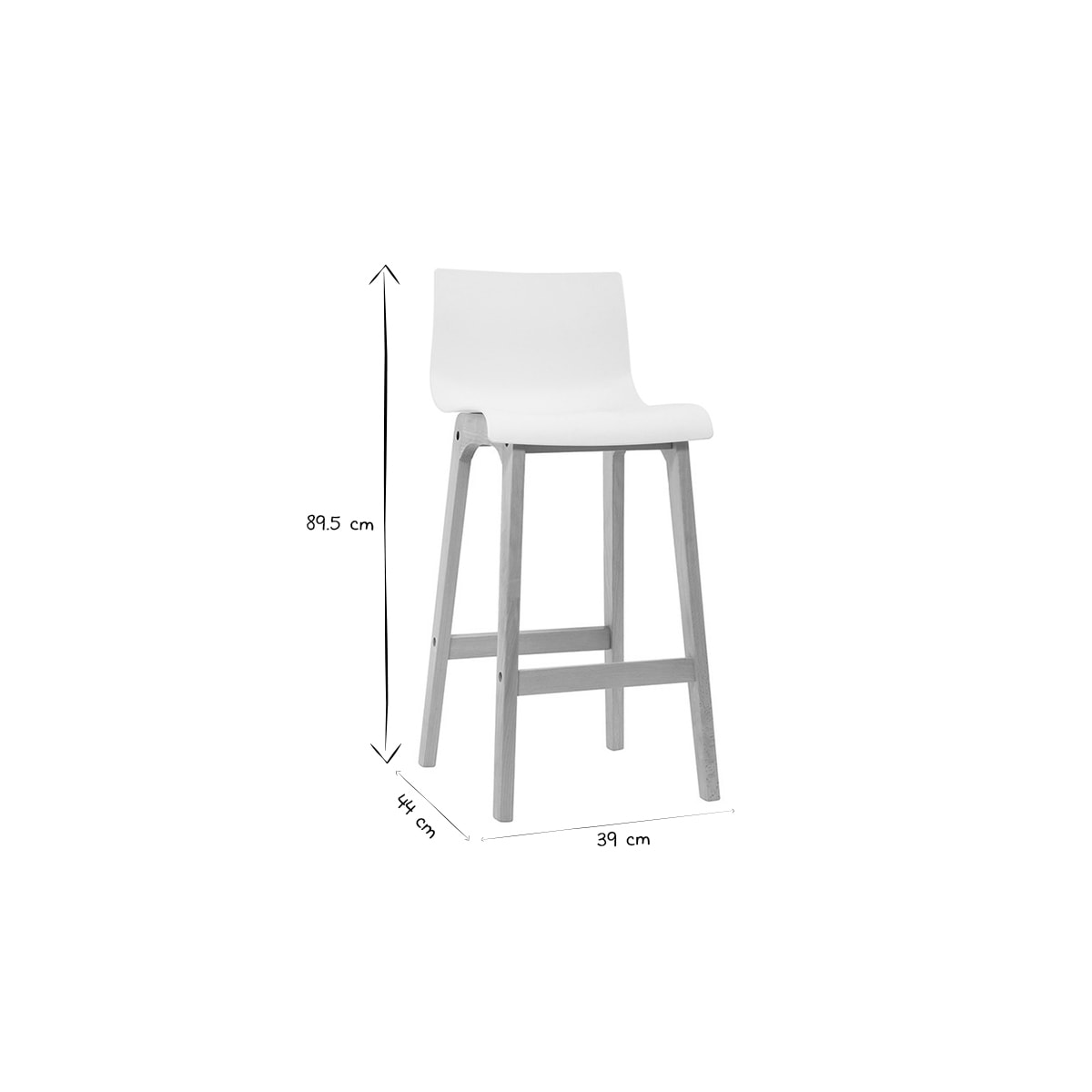 Tabourets de bar design bois et blanc H65 cm (lot de 2) NEW SURF