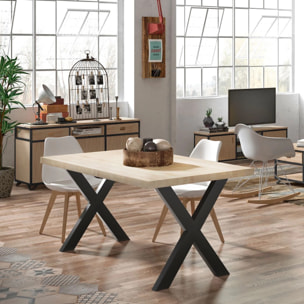 Mesa de comedor fija con patas metálicas en negro y roble salvaje 140x80cm X-Loft Roble salvaje - Negro