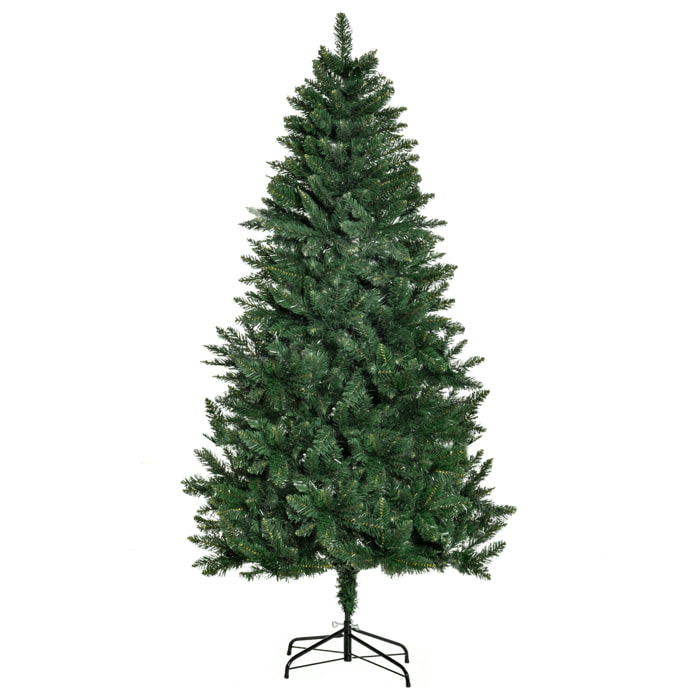 HOMCOM Árbol de Navidad Artificial 180 cm Ignífugo con 724 Ramas con 2 Tipos de Puntas de PVC Base Plegable y Soporte de Acero Decoración Navideña de Interior Verde