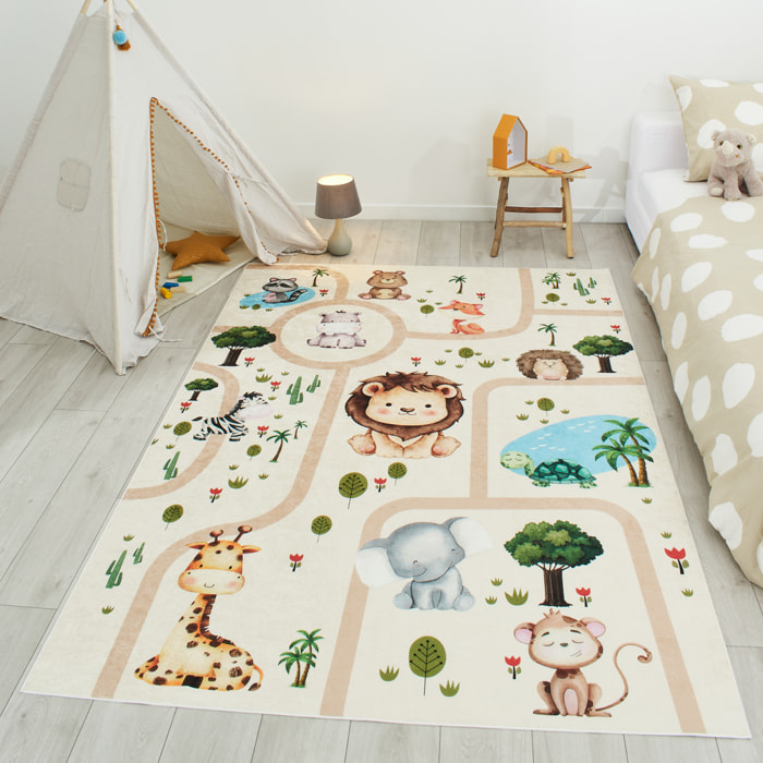 HAPPY - Tapis enfant motif circuit animaux