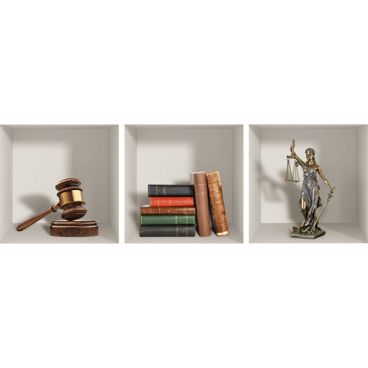 Stickers muraux 3D | Sticker Mural Autocollant effet 3D statuette marteau et livres de la justice - Stickers adhésifs 3D Chambre Salon Trompe l'oeil