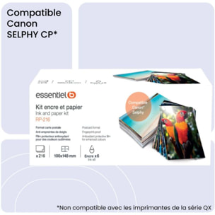 Kit papier + encre ESSENTIELB compatible Canon Selphy KP-216 tirages