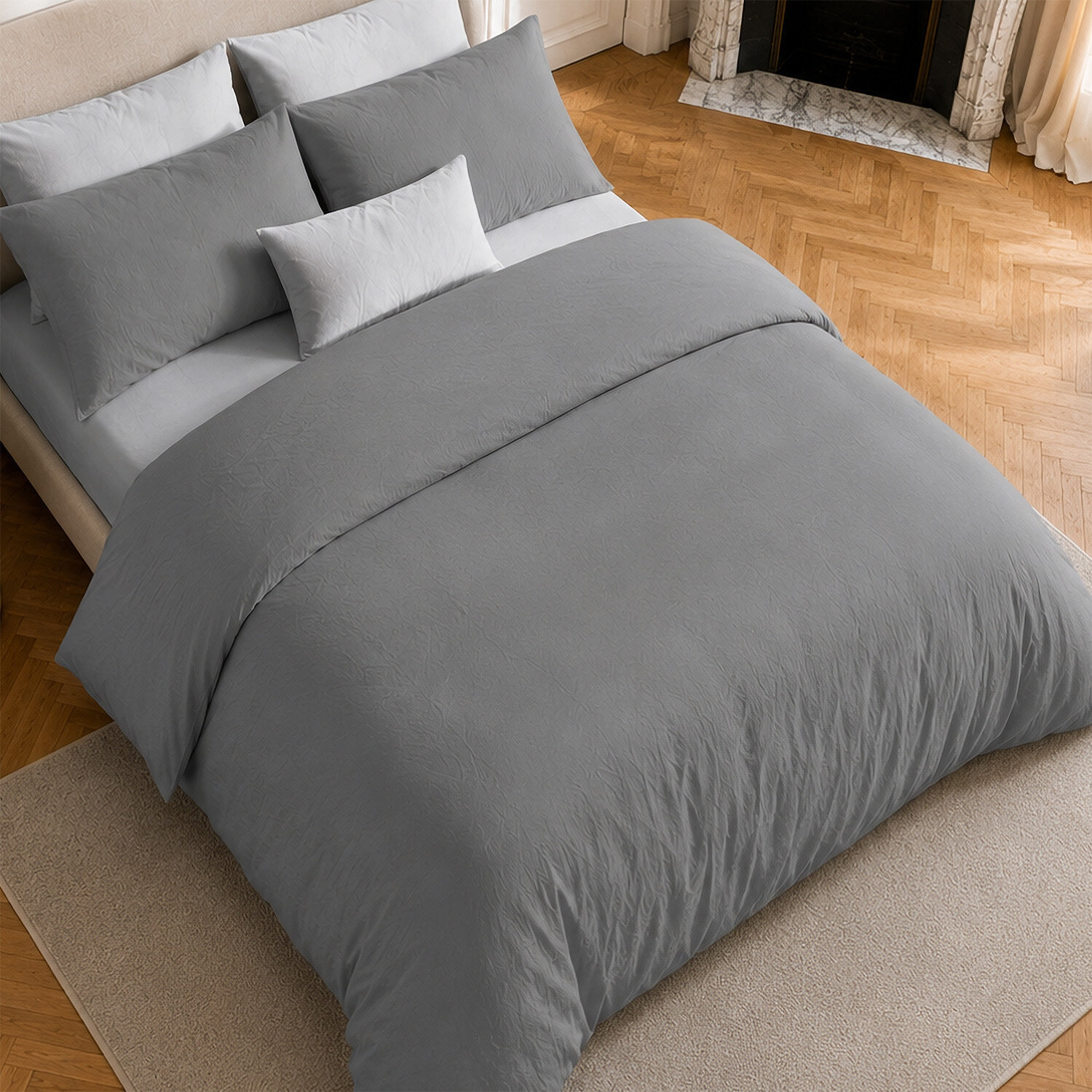 Parure housse de couette 100% coton lavé gris - Drift