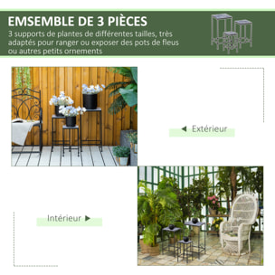 Support pots de fleurs 3 pièces - lot de 3 étagères à fleurs - portes plantes empilables - métal époxy plateaux carreaux céramique bleu