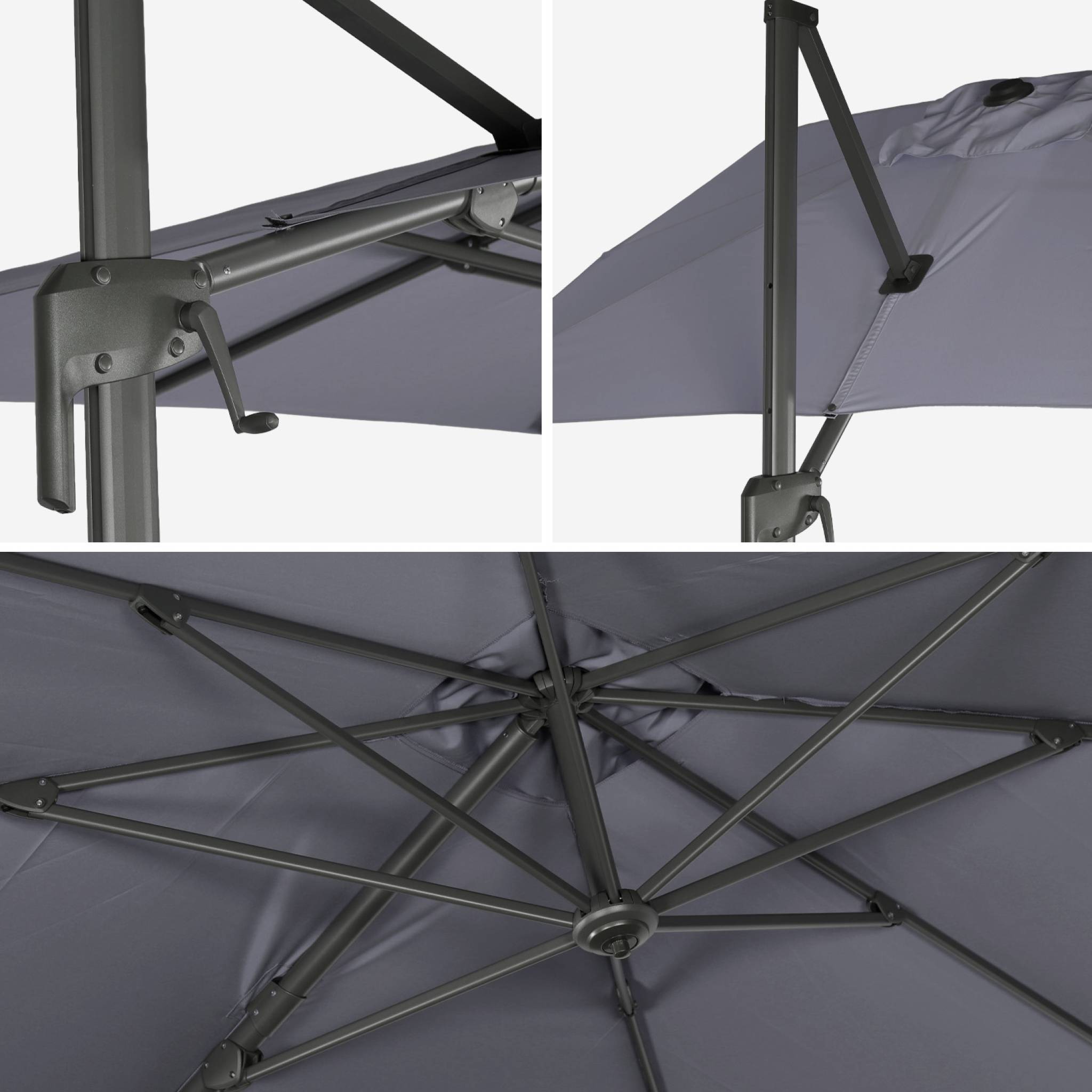 Parasol déporté rectangulaire 2x3m + dalles à lester - Antibes - Gris - Parasol excentré inclinable. rabattable et rotatif à 360°.