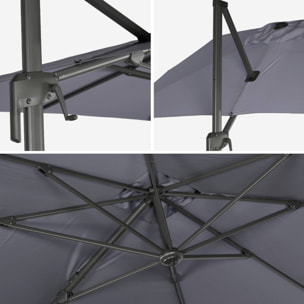 Parasol déporté rectangulaire 2x3m + dalles à lester - Antibes - Gris - Parasol excentré inclinable. rabattable et rotatif à 360°.