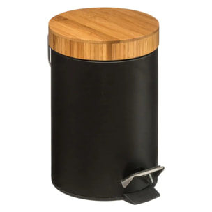 Poubelle à couvercle bambou 3L "Naturéo" noir