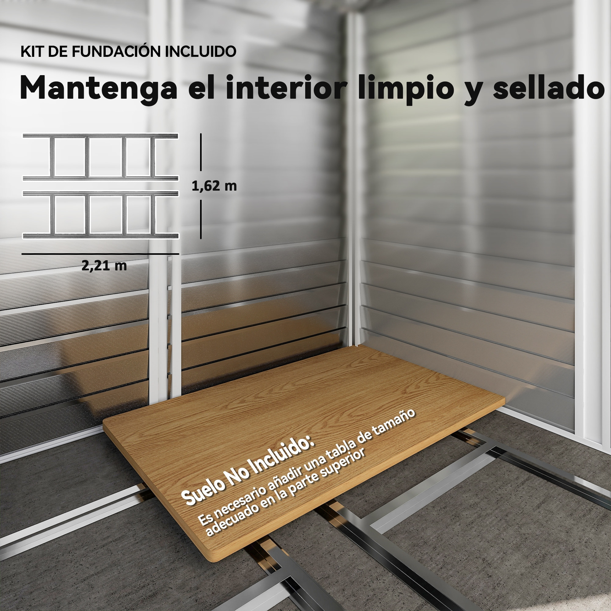 Caseta de Jardín Exterior 4,4 m², 240x206x198 cm, Cobertizo de Jardín Exterior Metálico con Base Refuerzo (Suelo NO Incluido), Puerta Corredera con Cerradura y 4 Ventanas para Patio, Gris