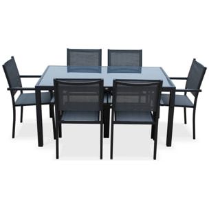 Table de jardin aluminium + 6 assises - Capua - Anthracite. gris - 6 places - 1 grande table rectangulaire. 6 fauteuils empilables
