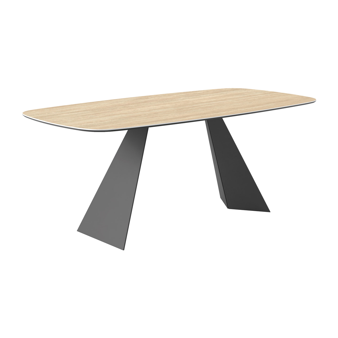 TAVOLO FISSO PRISMA TRAVERTINO - GRIGIO CARBONE, BOTTE BORDO INCLINATO, GRES TRAVERTINO BEIGE