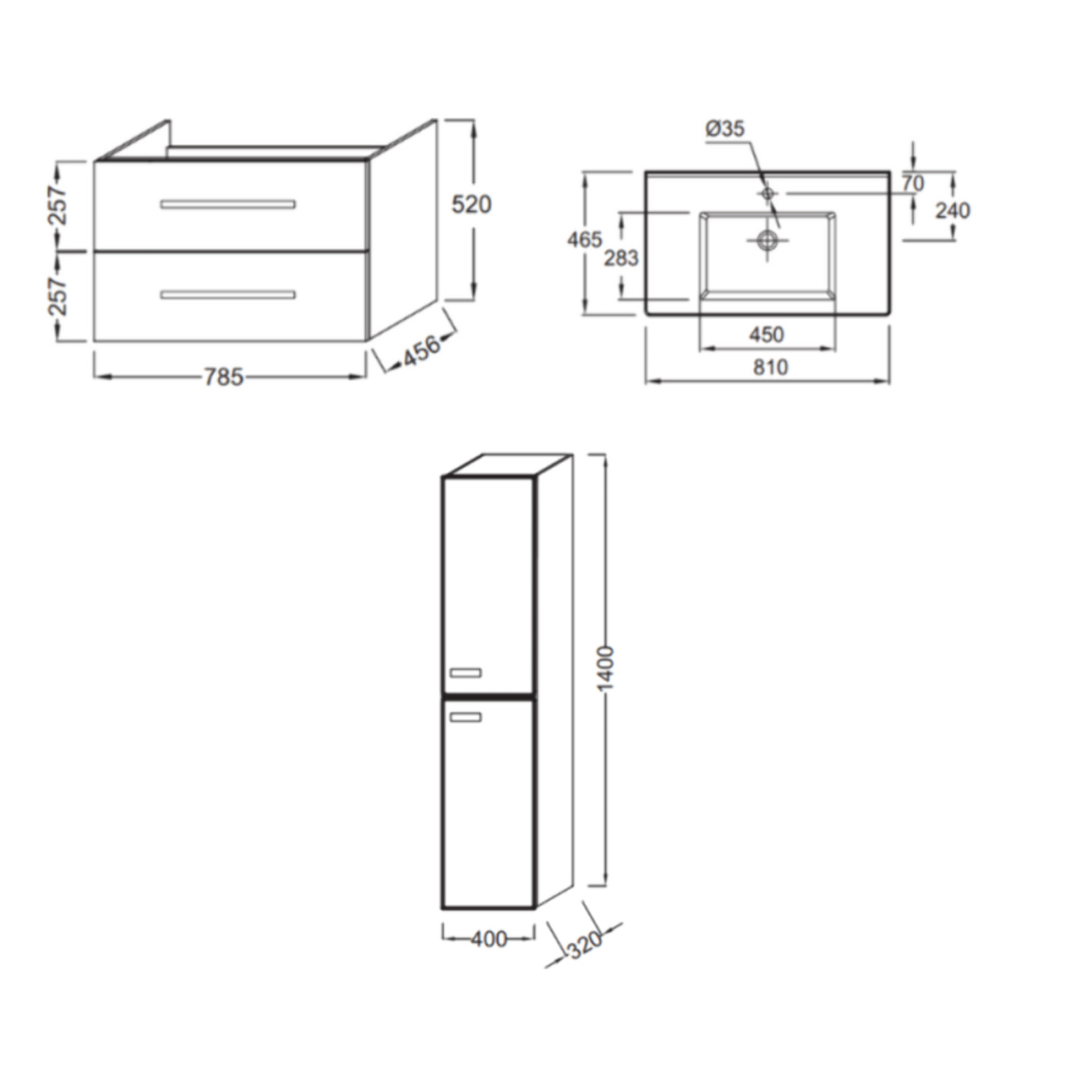 Pack meuble vasque 80 cm Ola up chêne + colonne