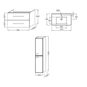 Pack meuble vasque 80 cm Ola up chêne + colonne