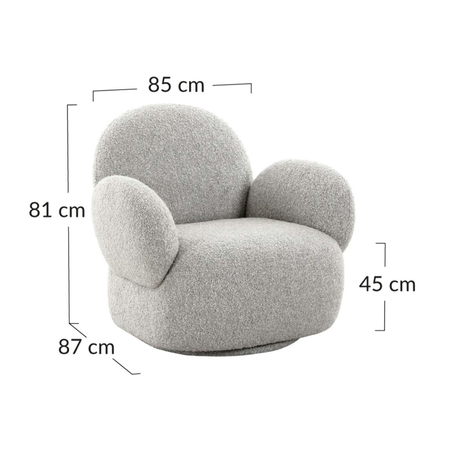 Javier - fauteuil pivotant - en tissu bouclette - Gris clair