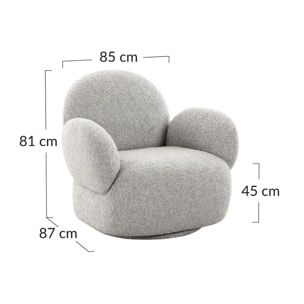 Javier - fauteuil pivotant - en tissu bouclette - Gris clair