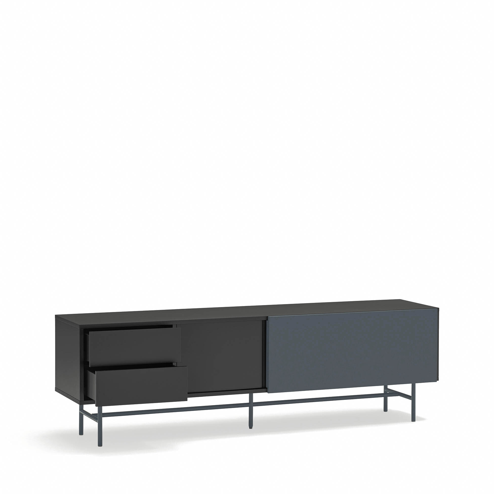 Mueble de televisión Nube 2 cajones, 1 puerta y 1 puerta corredera negro y gris antracita