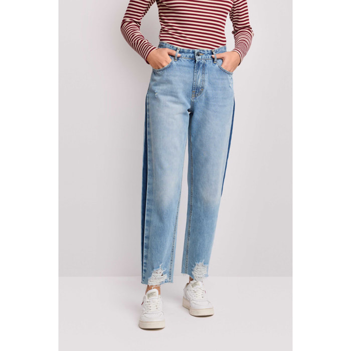 Kocca - Pantaloni stile boyfriend con inserto laterale Donna, Denim